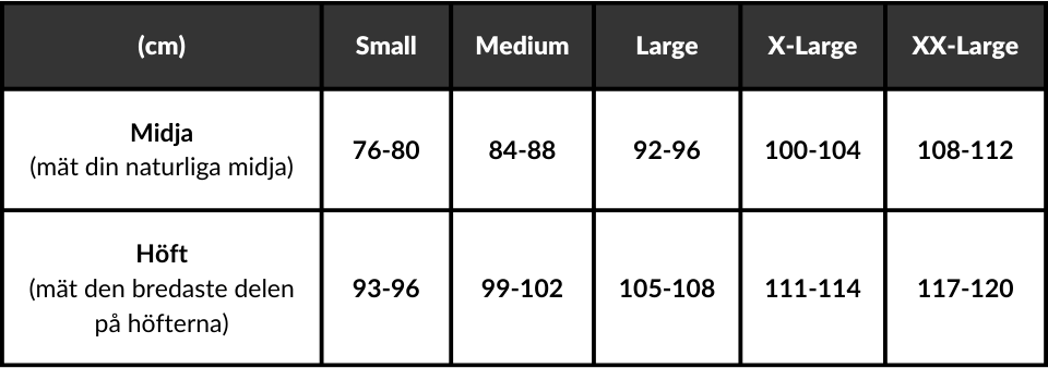 Storlekstabell för FRONT Underwear